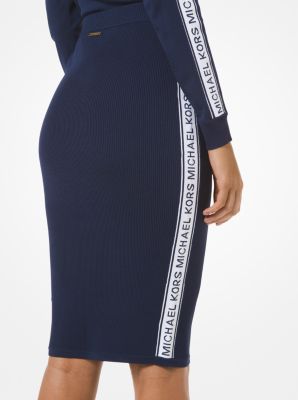 Logo Tape Ribbed Stretch Viscose Pencil Skirt image number 1