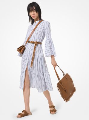 Striped Cotton Gauze Tiered Dress