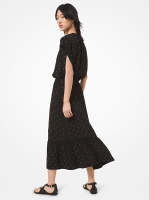 Grommeted Crepe Midi Dress