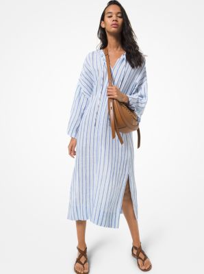 Striped Cotton and Linen Dress | Michael Kors Canada