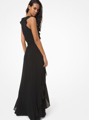 Stretch Viscose Ruffled Dress in BLACK | Michael Kors