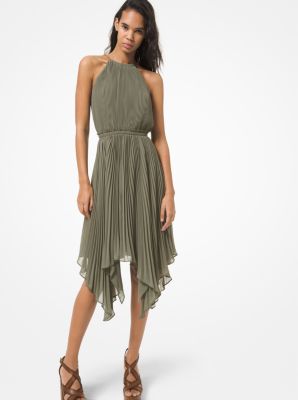 michael kors georgette pleated halter dress