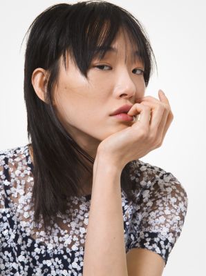 Floral Sequined Ruffle-Hem Dress in TRUNVY/WHITE | Michael Kors