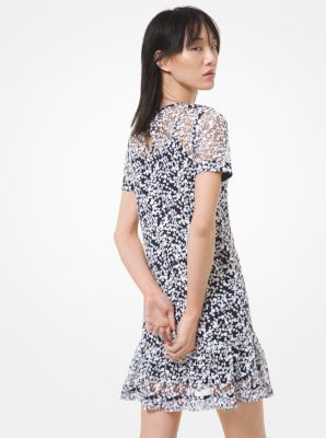 Floral Sequined Ruffle-Hem Dress in TRUNVY/WHITE | Michael Kors