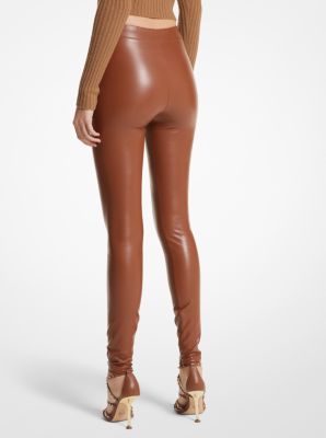 Distressed Brown Faux Leather Leggings - Liberty Maniacs