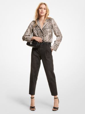 Embellished Snake Crushed Crepe Pajama Shirt in DUNE | Michael Kors