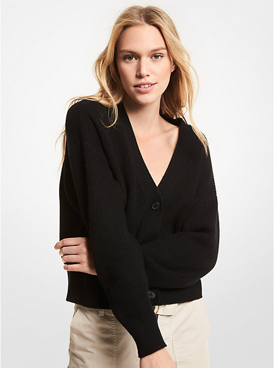 Ribbed Wool Blend Cropped Cardigan image number 0