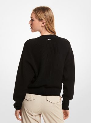Ribbed Wool Blend Cropped Cardigan in BLACK | Michael Kors