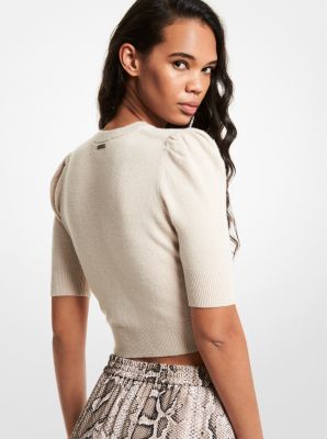 Wool Blend Puff-Sleeve Cropped Sweater image number 1