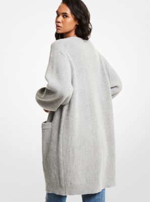 Nylon Blend Puff-Sleeve Cardigan