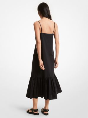 Stretch Cotton Poplin Ruffle Hem Slip Dress