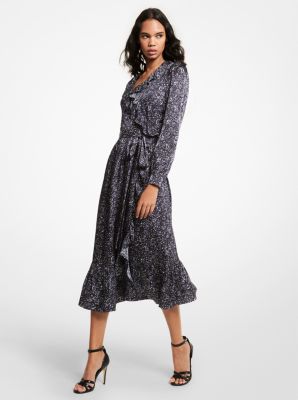 Floral Hammered Satin Wrap Dress image number 0