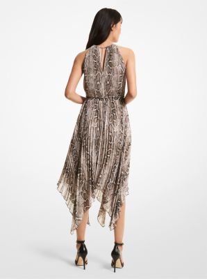 Pleated Snake Print Georgette Halter Dress image number 1