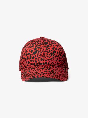 Animal Print Organic Stretch Cotton Baseball Hat in CRIMSON | Michael Kors