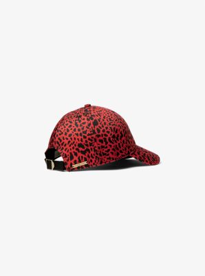 Animal Print Organic Stretch Cotton Baseball Hat in CRIMSON | Michael Kors