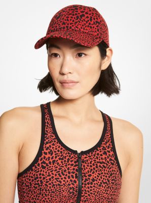 Animal Print Organic Stretch Cotton Baseball Hat in CRIMSON | Michael Kors