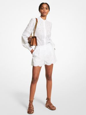 Palm Eyelet Hemp Shorts in WHITE | Michael Kors
