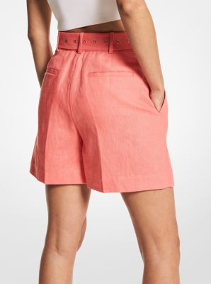 Linen Belted Shorts  Michael Kors Canada