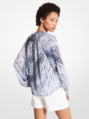 Gesmoktes Oberteil aus Georgette mit Wellenmuster image number 1