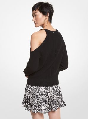 Pull asymétrique en laine mélangée côtelée image number 1