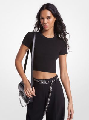 Ribbed Stretch Viscose Cropped T Shirt Michael Kors Canada