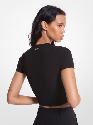 Ribbed Stretch Viscose Cropped T-Shirt image number 1