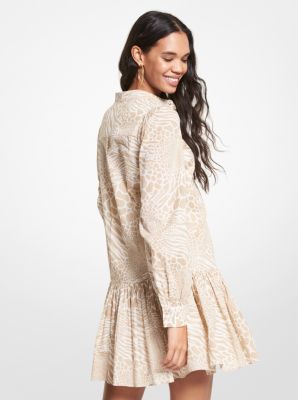 Robe chemisier en linon de coton &agrave; imprim&eacute; animalier mixte