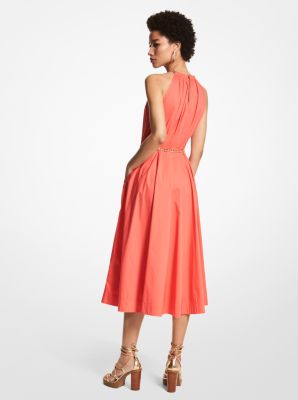Chain-Neck Organic Stretch Cotton Halter Dress | Michael