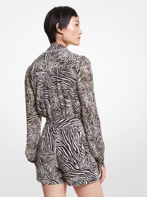 Zebra Print Georgette Romper | Michael Kors