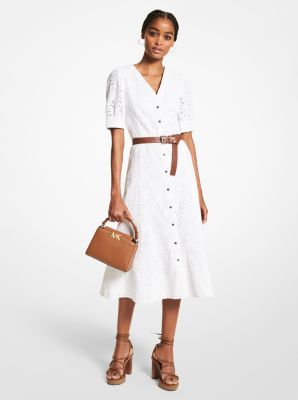 Palm Eyelet Cotton Midi Dress Michael Kors Canada