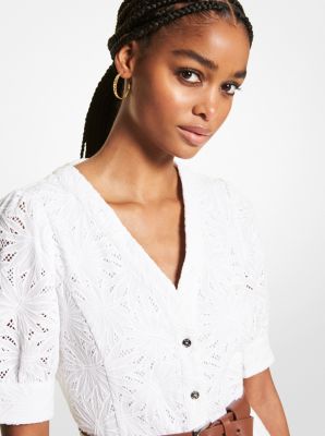 Palm Eyelet Cotton Midi Dress | Michael Kors Canada