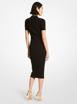 Ribbed Stretch Knit Polo Dress