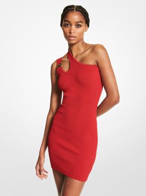 Cutout Ribbed Stretch Viscose One Shoulder Dress | Michael Kors