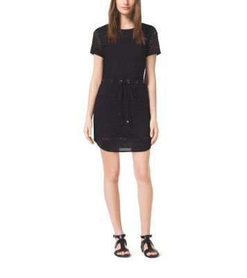 Grommet-Embellished Perforated Mini Dress