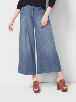 Pantalon gaucho en denim lav&eacute;