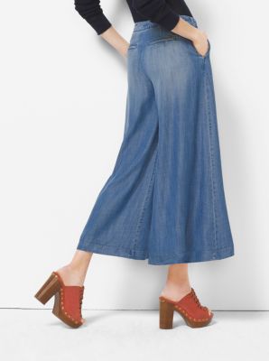 Pantalon gaucho en denim lav&eacute;