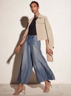 Pantalon gaucho en denim lav&eacute;