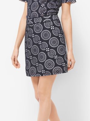 Eyelet-Embroidered Print Skirt