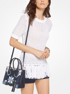 Fringed Cotton-Blend Knit Pullover