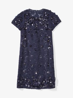 Robe droite en dentelle &agrave; applications florales