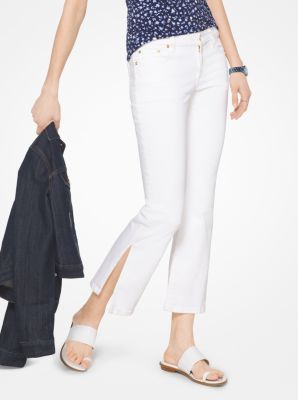 Split-Hem Cropped Flared Jeans