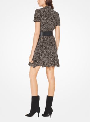 Leopard Washed Silk Tie-Neck Dress