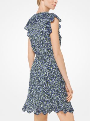 Robe en cr&ecirc;pe festonn&eacute; &agrave; motif floral