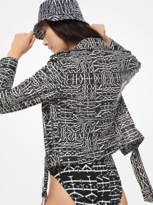 Newsprint Logo Nappa Leather Moto Jacket