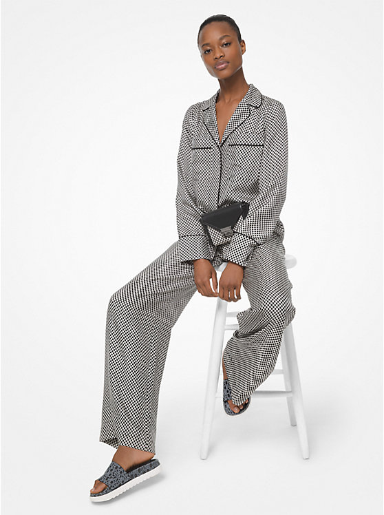 Checkerboard Logo Silk-Twill Pajama Pants image number 0