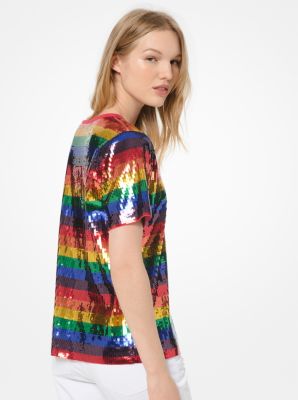 Rainbow Sequined Cotton-jersey T-shirt 