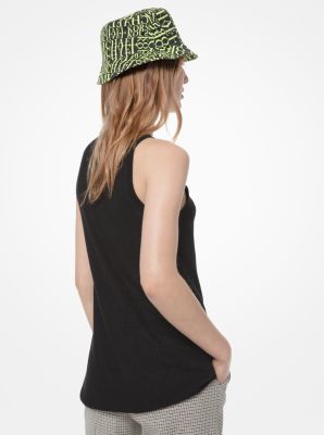 Ribbed Linen and Viscose Halter Tank Top