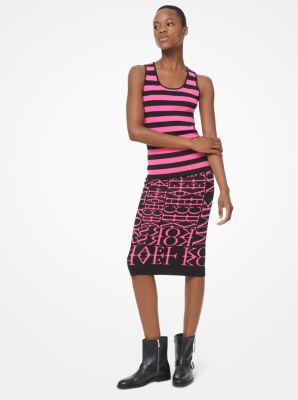 Michael Michael Kors Striped Ribbed Tank Top In Black/neon Pink