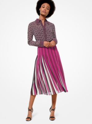 Striped Georgette Pleated Skirt 
