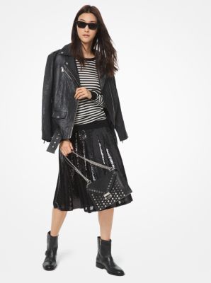 Jupe pliss&eacute;e en cr&ecirc;pe georgette &agrave; paillettes